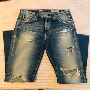 Ag Adriano Goldschmied Destructed the Jodi Crop High Rise Slim Flare Crop Jeans